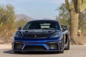 No Reserve: 2023 Porsche 718 Cayman GT4 RS Weissach in Gentian Blue Metallic On Bring A Trailer