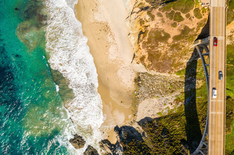 aerial view california bixby bridge big sur monterey county california coast road trip itinerary
