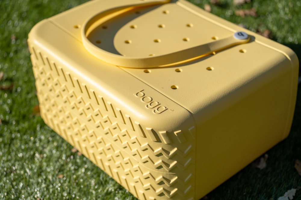 There's a tire like tread pattern on the bottom of the Bogg Bag which gives it grip