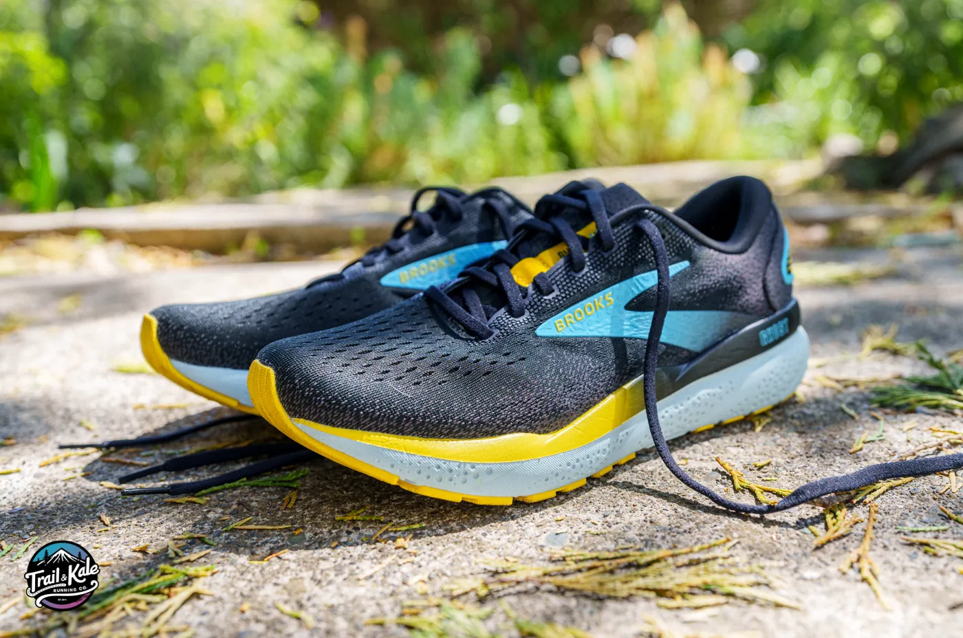 A pair of Brooks Ghost 16 running shoes when comparing Hoka VS Brooks