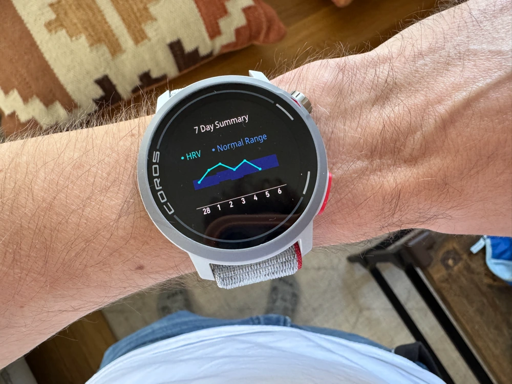Coros Pace Pro HRV on the watch