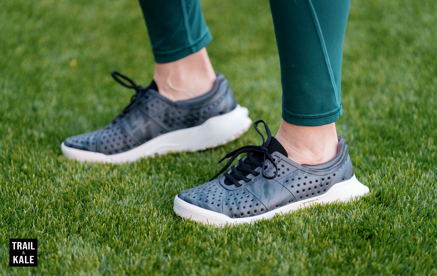 How the X SCAPE BAJA look when worn with leggings and no socks.