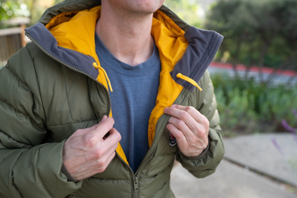 The collar and hood are lined with a soft material that feels good against my skin