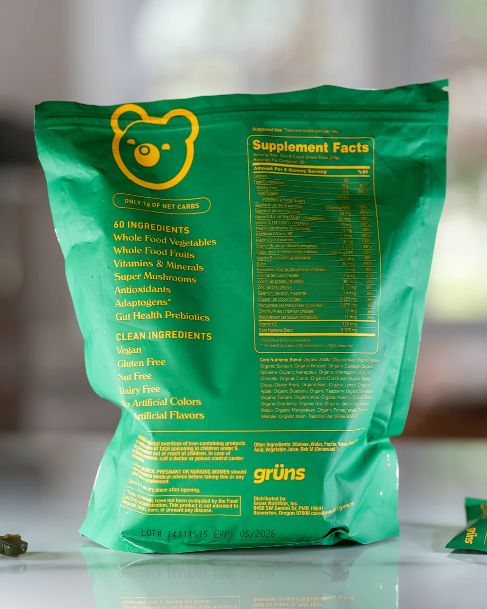 Grüns Daily Ingredients list straight from the back of the pack