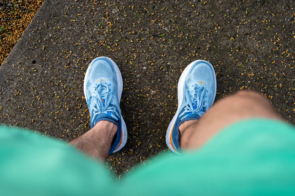 Alastair wearing the Hoka Bondi 9 max cushioned running shoes