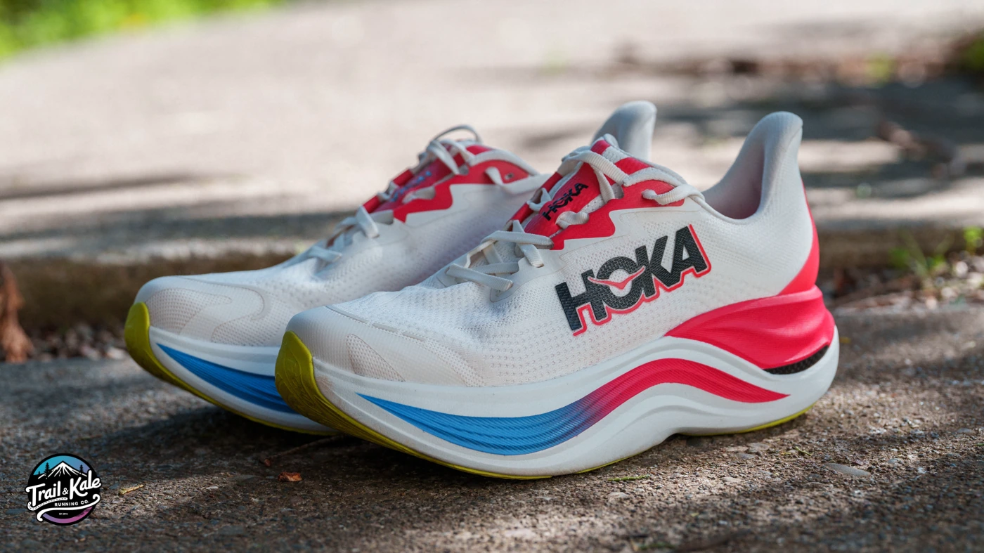 A pair of Hoka Skyward X running shoes when comparing Hoka VS Brooks