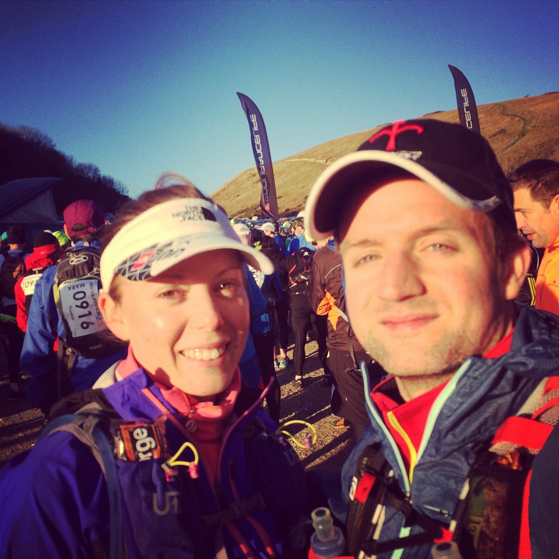 Waiting in the crisp cold to start CTS Dorset Coastal Marathon