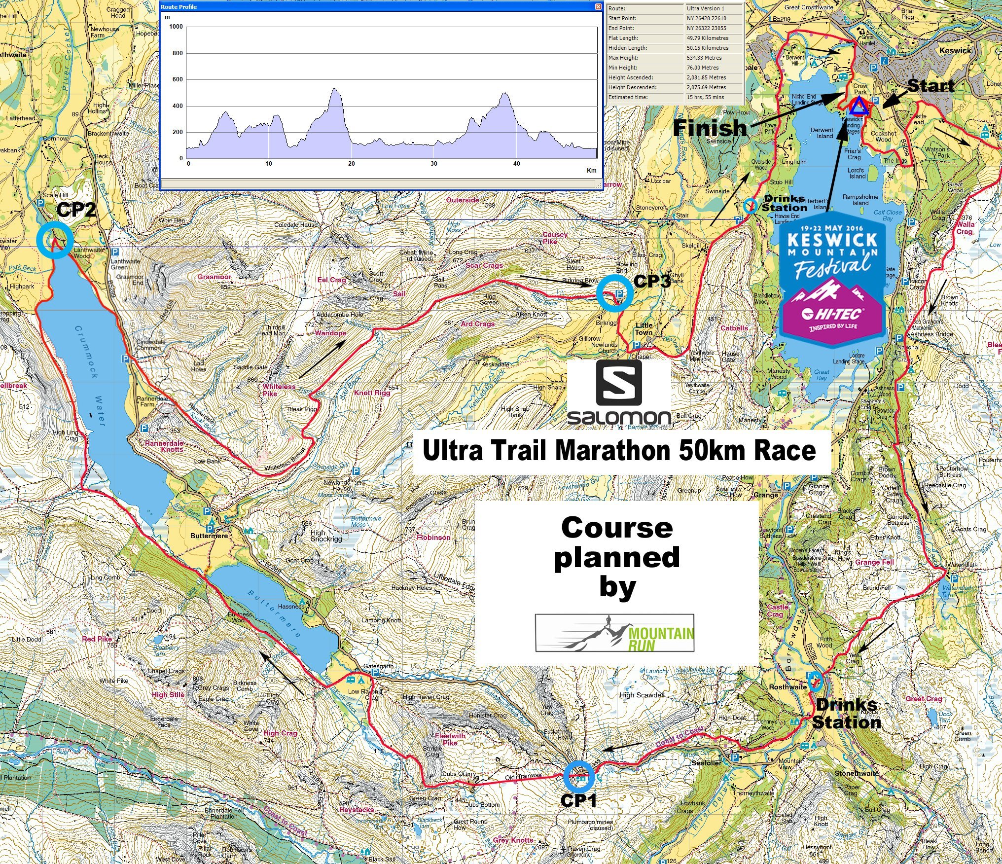 KMF Ultra Trail 50k 2016 course Topo Map