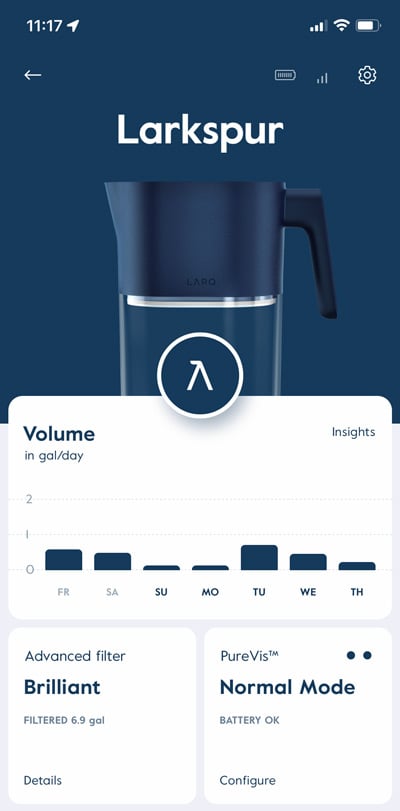 LARQ App Home screen