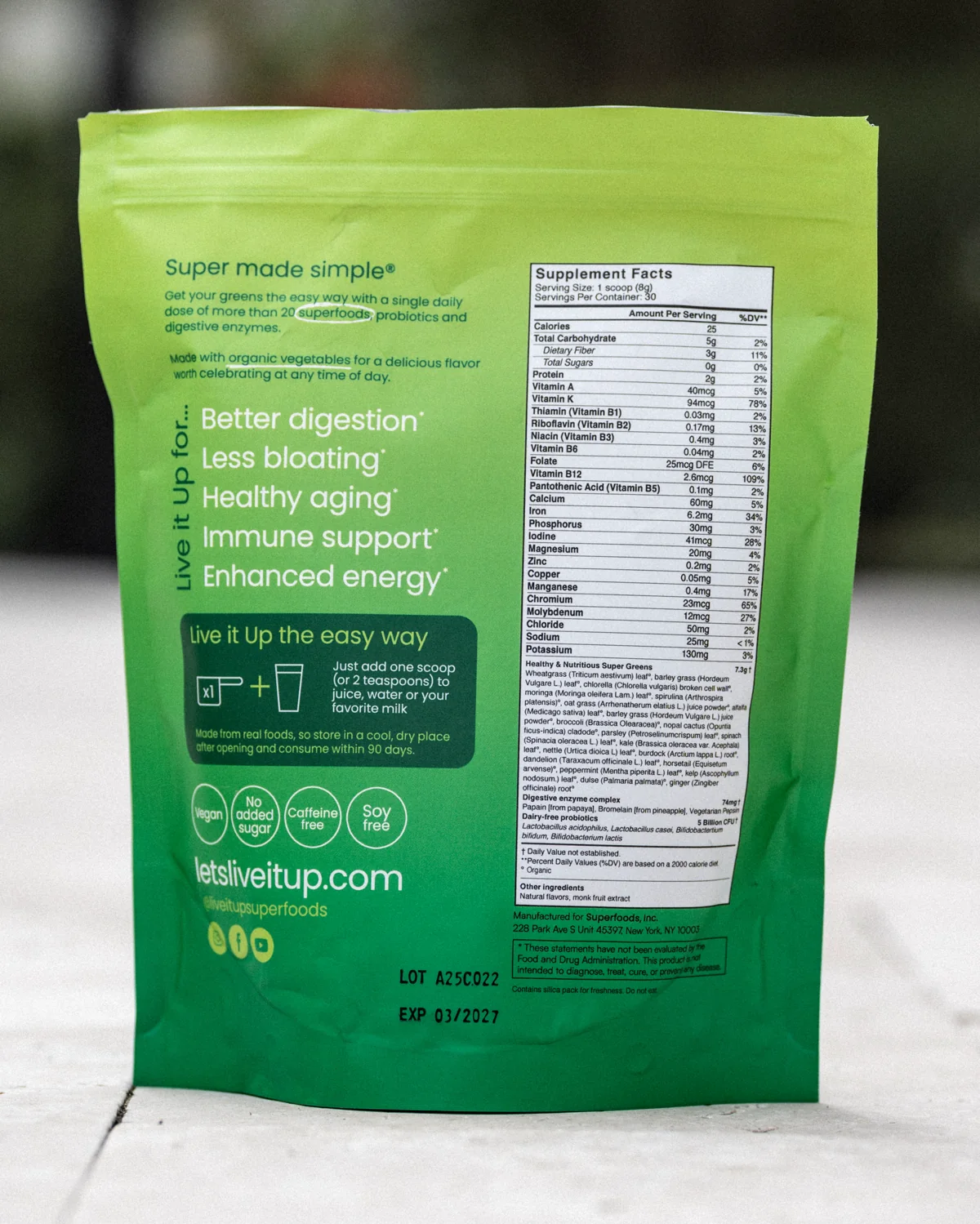 Live It Up Super Greens ingredients