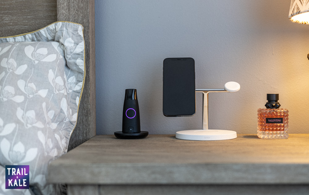 The charging stand is minimal and unobstructed, whether you choose to keep it on your nightstand or in the bathroom.