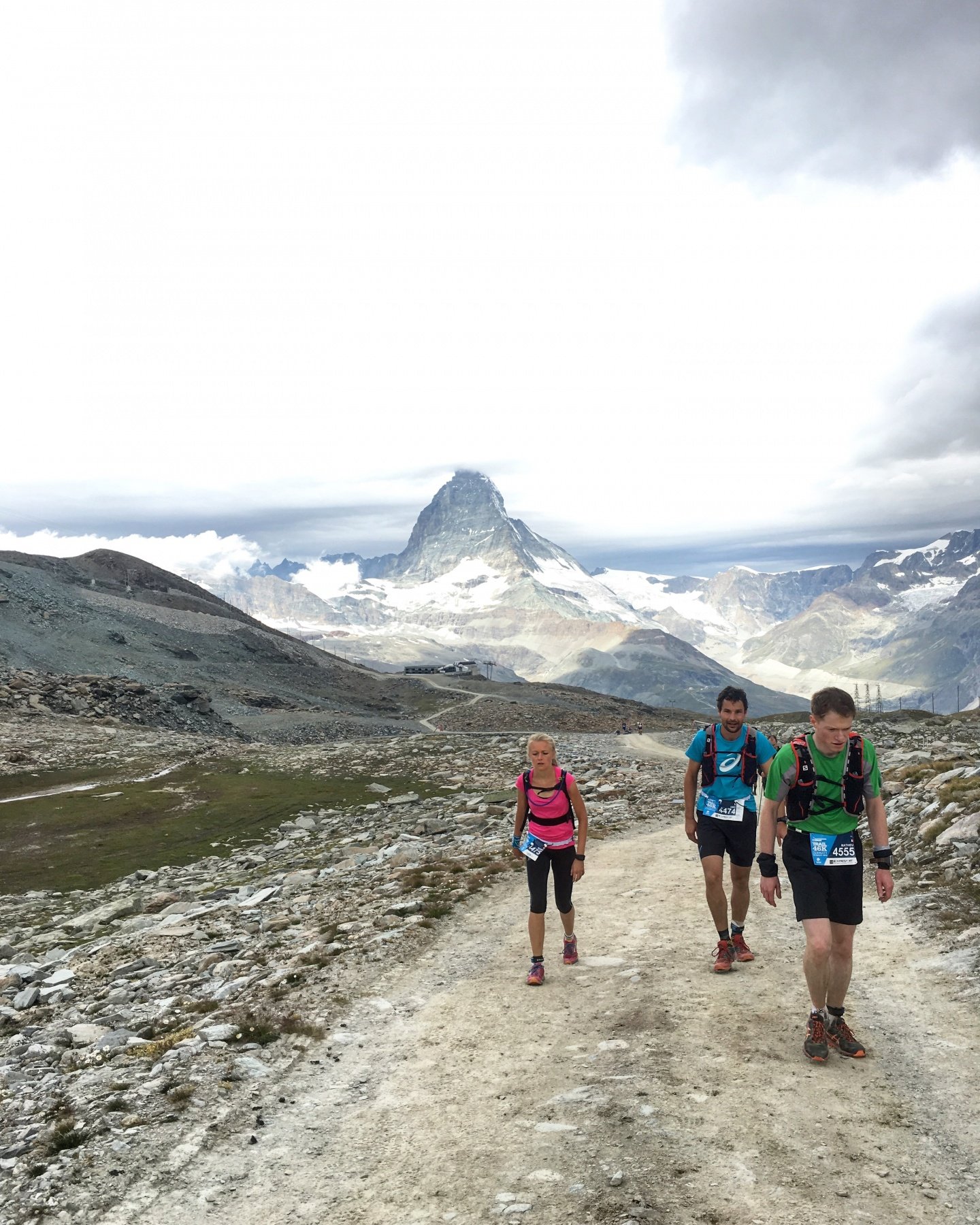 I looked back and saw the majestic Matterhorn behind some tired looking runners. I had to take a picture :)
