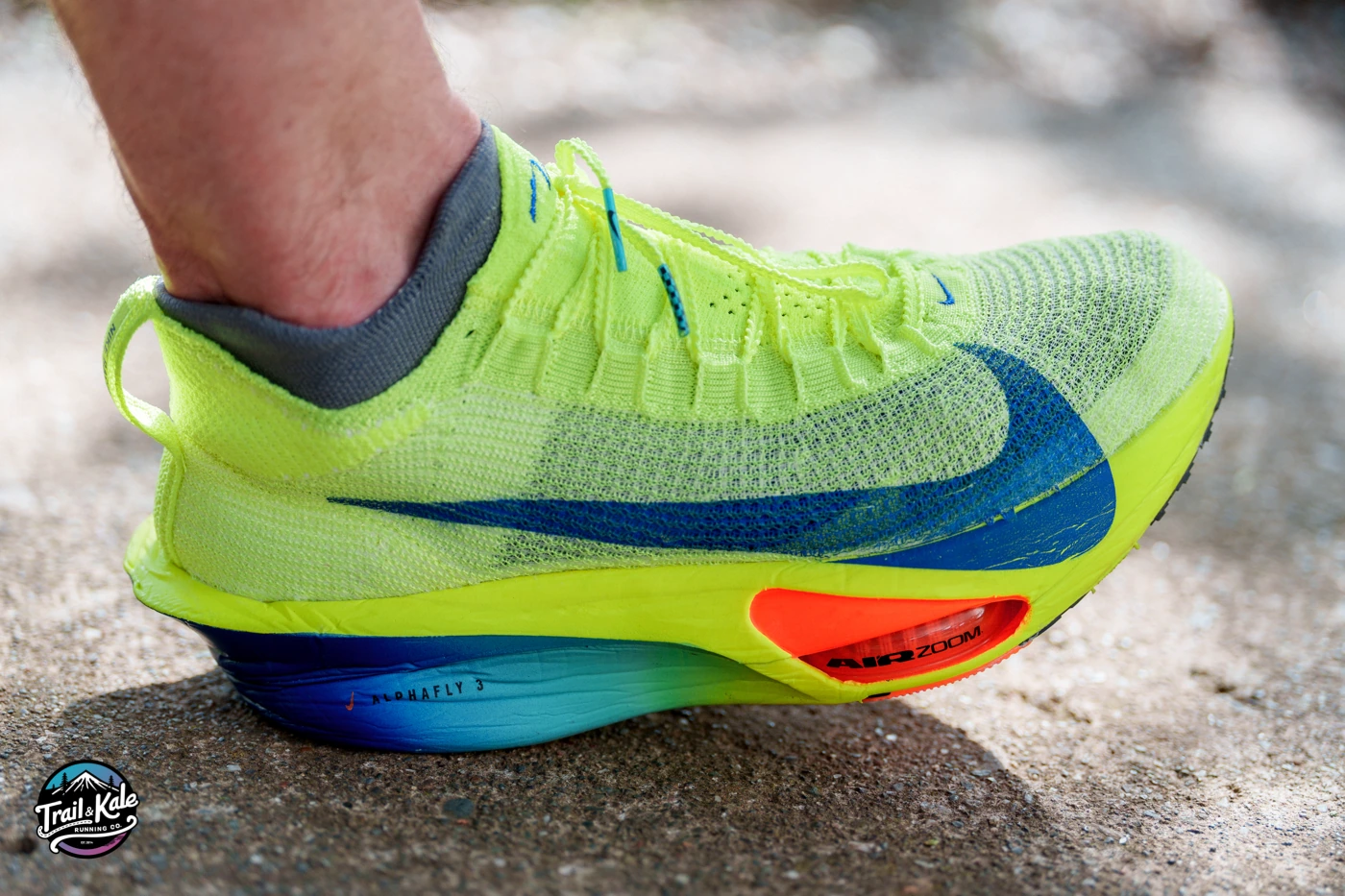 Demonstrating Nike's ZoomX foam on the Alphafly 3, a specific implementation of Pebax foam
