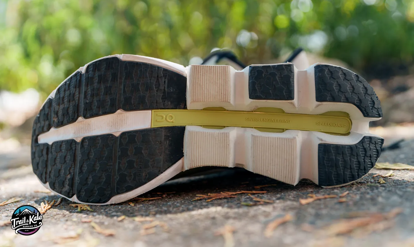 A closer look at that green nylon speedboard built into the On Cloudspark for enhanced propulsion as you run.