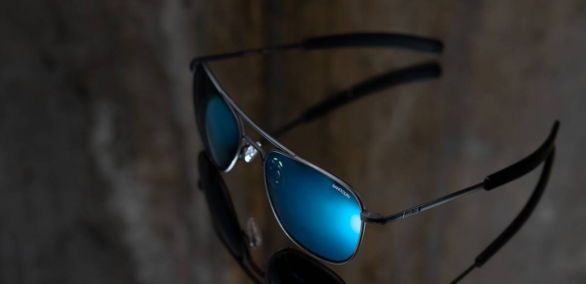 randolph aviator matte black with polarized cobalt lenses