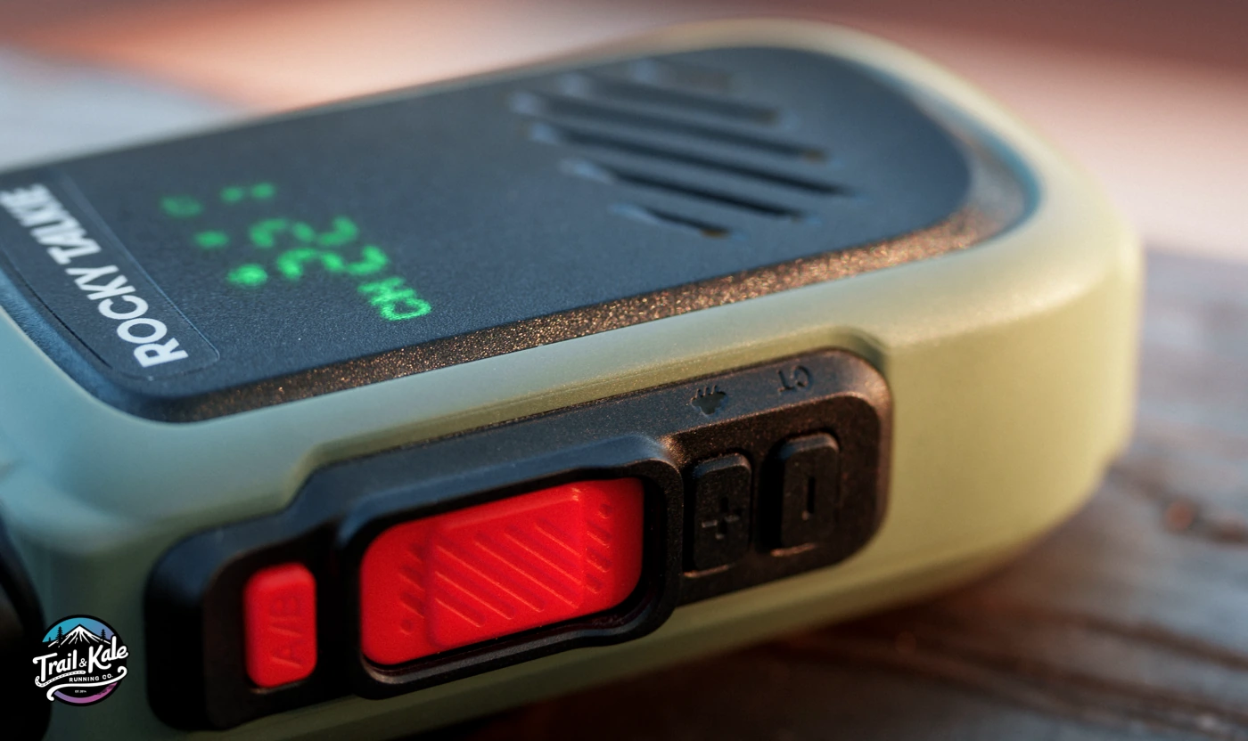 The press to talk button, volume up and down buttons, and also the NOAA weather scanner and CT button to change privacy codes, and the A/B button for dual channel monitoring.