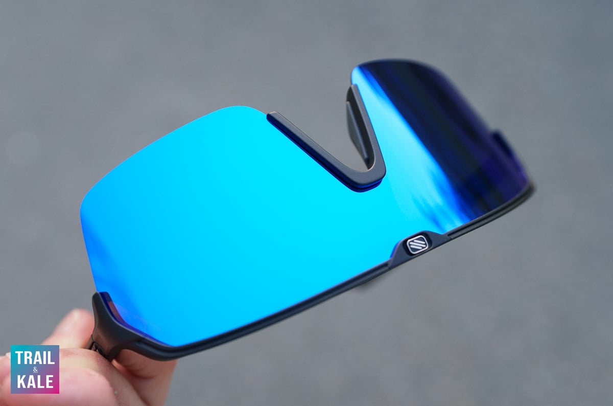 A closer look at the wraparound cylindrical blue lens on the Spinshield Air frames