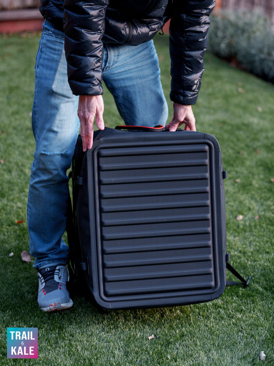 RUX 70L bottom is ridged and had good grip for transporting