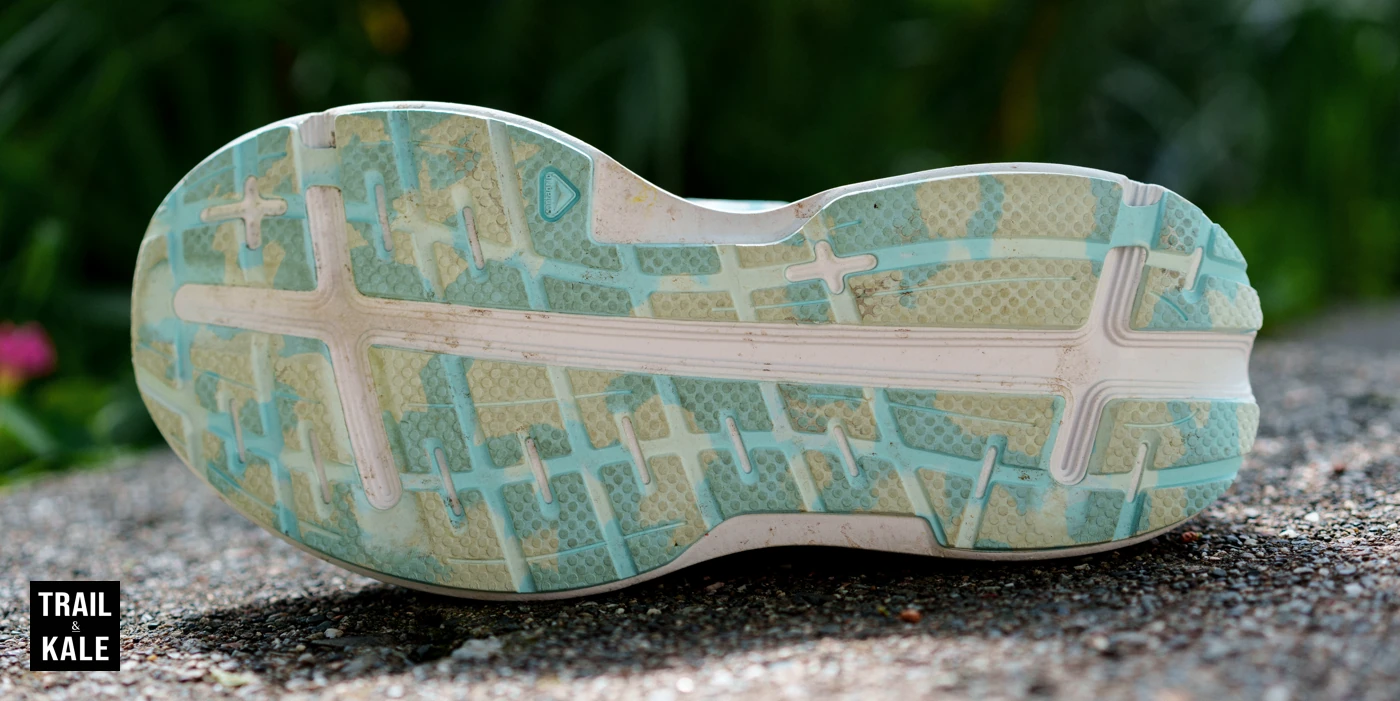 The grippy Contagrip outsole on the Salomon Aero Glide 2 running shoes.