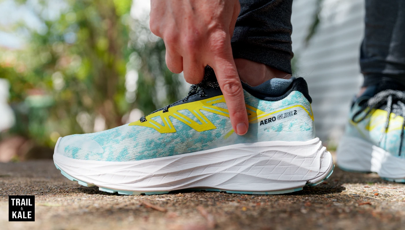 A closer look at that plush midsole stack that uses Salomon's Energy Foam in the Salomon Aero Glide 2's midsole.