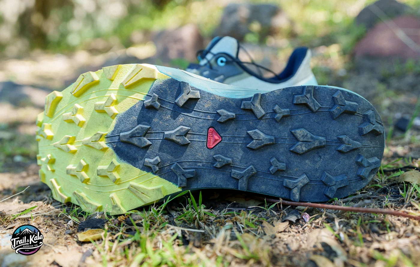 A closer look at the outsole and lugs on the Salomon Thundercross trail runners.