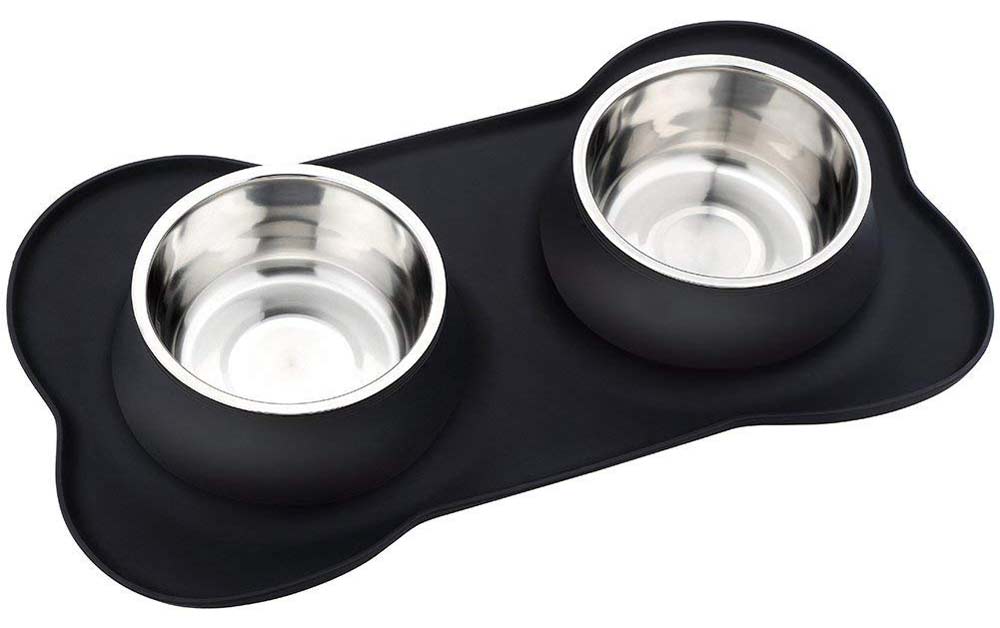 URPOWER Stainless Steel Dog Bowls with Silicone Mat Adventure Pup Essentials Trail and Kale