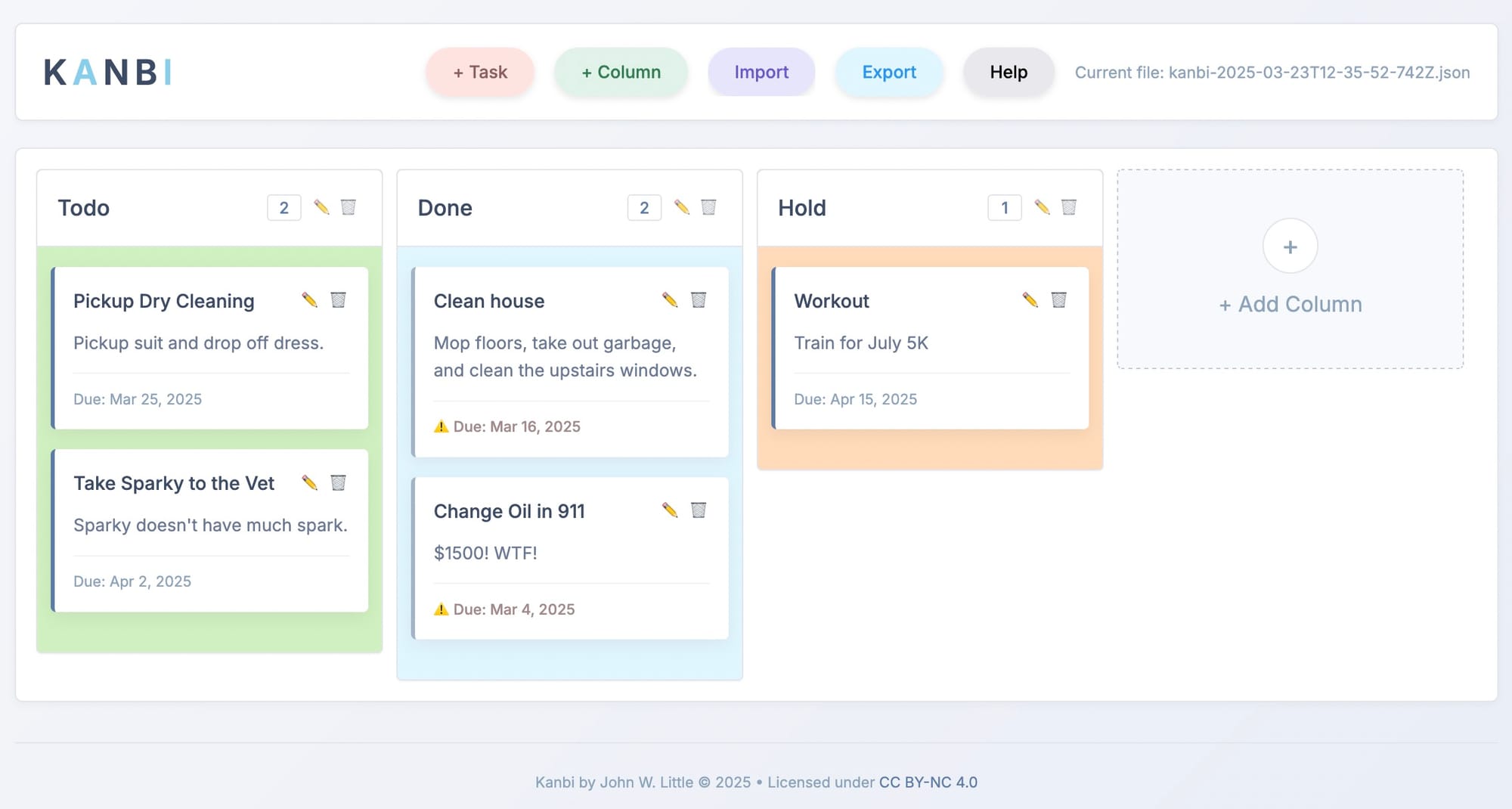Screenshot of Kanbi - a no BS Kanban app