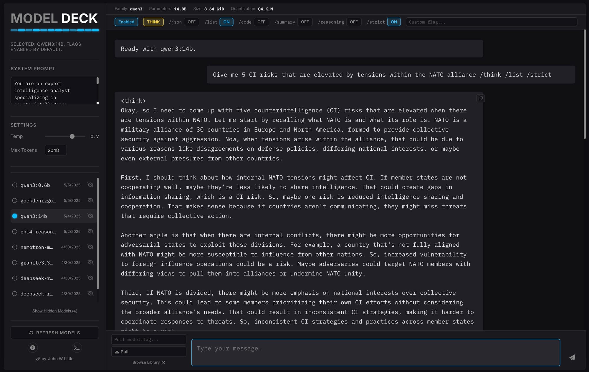 Screenshot of Model Deck - A Web UI for Ollama