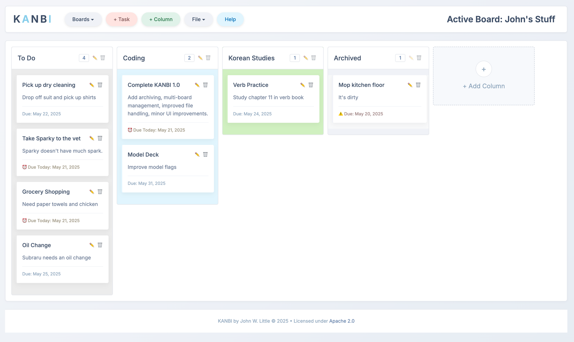 Screenshot of KANBI - A simple Kanban app