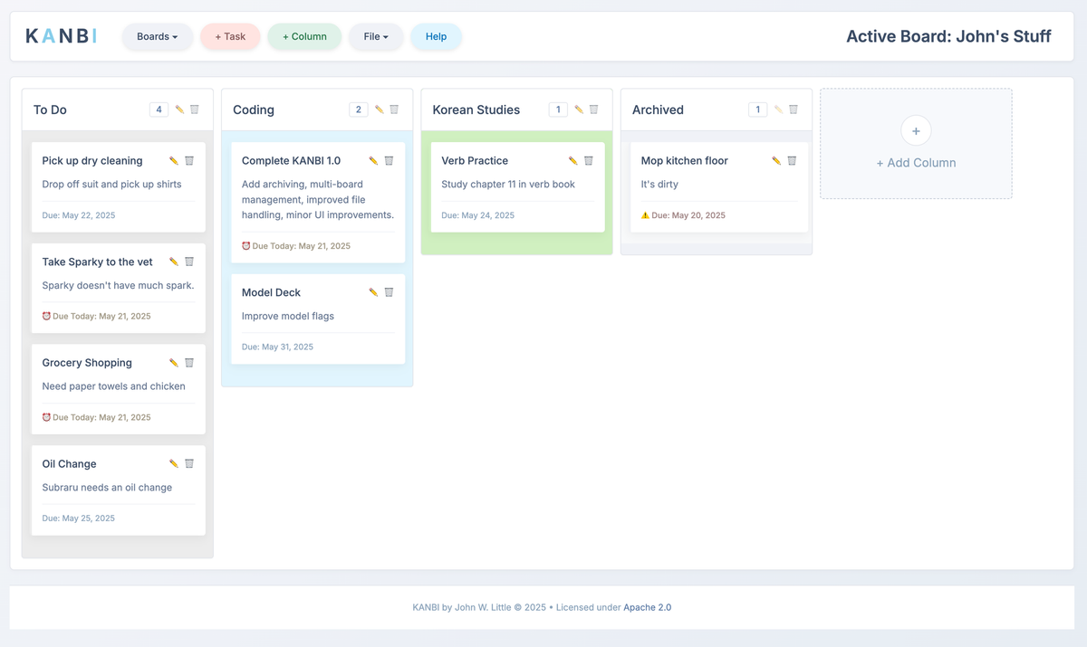 Screenshot of KANBI - A simple Kanban app