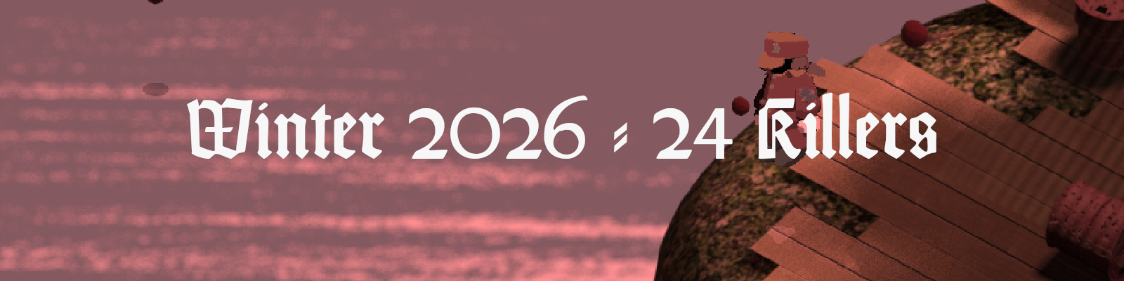 Header image reading Winter 2026 - 24 Killers. Shows a man in a uniform looking over a pink ocean.
