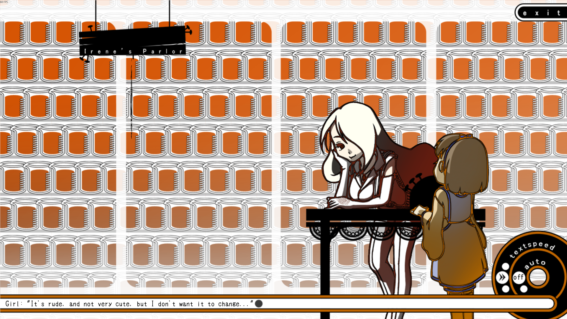 A girl says to Irene, "It's rude, and not very cute, but I don't want it to change..."