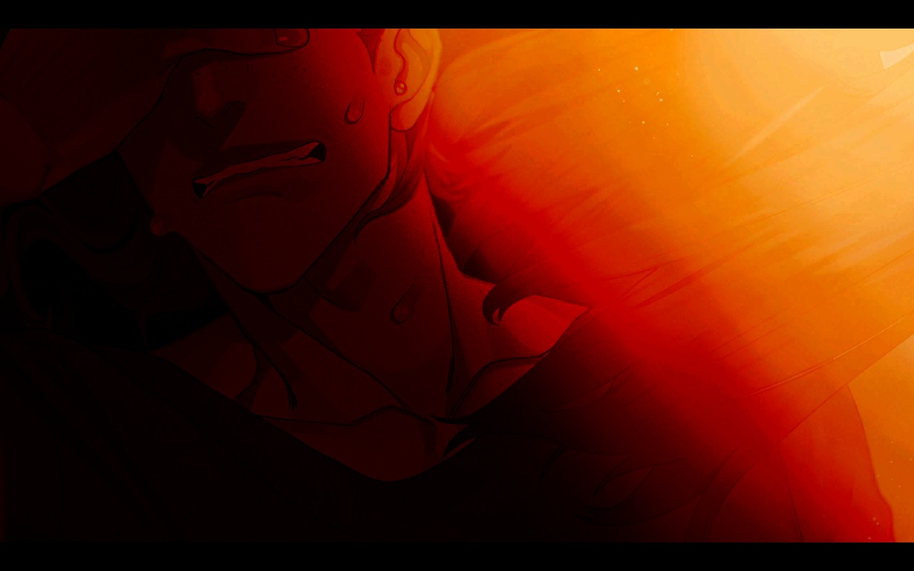 A man makes a grimacing expression but most of his face is covered in shadow.