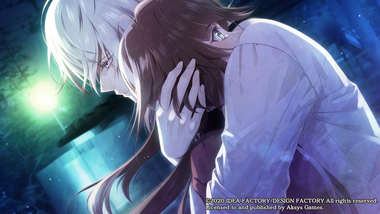 Okazaki embraces Hoshino protectively and gazes on sadly. Hoshino's eyes brim with tears.
