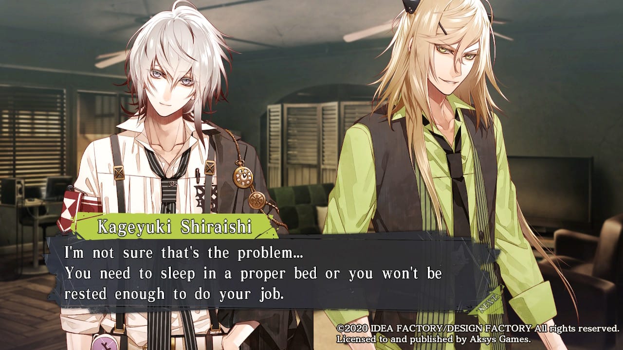 Kageyuki Shiraishi tells Okazaki that in order to do his job well he needs to sleep in a proper bed.