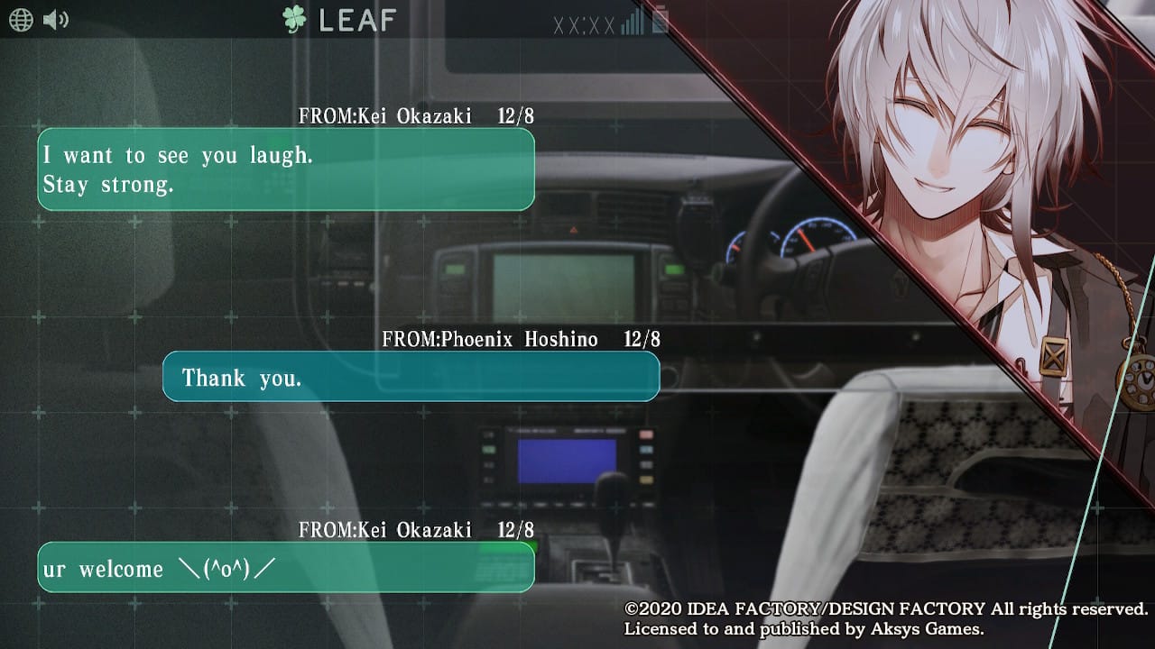 Okazaki sends supportive texts with emojis to Hoshino to cheer her up during a mission.