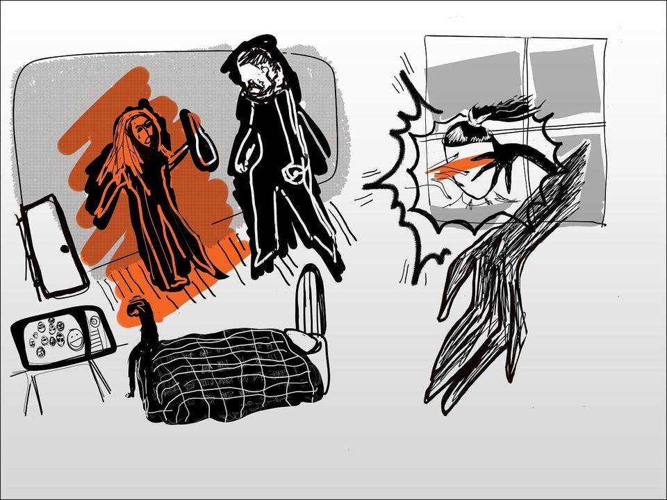 A screenshot from the IF game Repeat the Ending featuring a couple arguing and D using his entropy siphoning superpower.