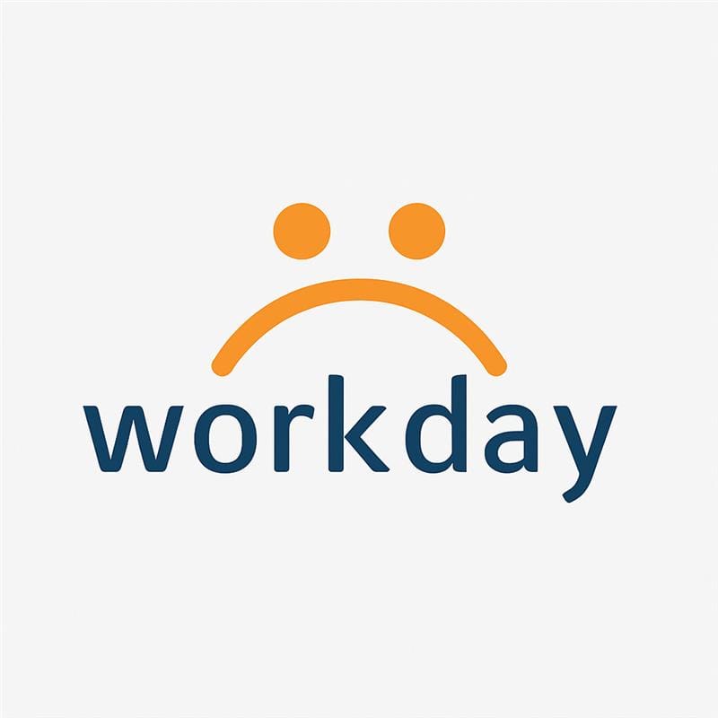 Workday logo reimagined with a sad face, an emblem of the growing backlash against algorithmic rejection and age discrimination in hiring.