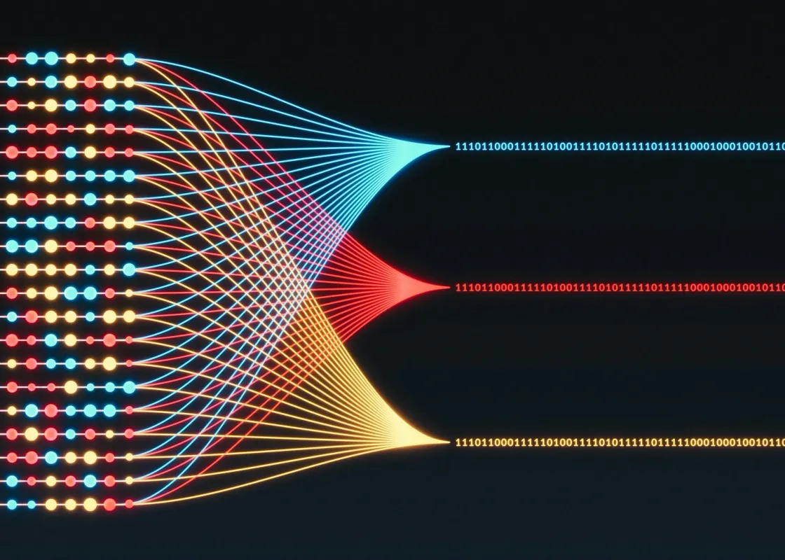 Abstract illustration of algorithmic data processing, representing automation and decision-making flows.