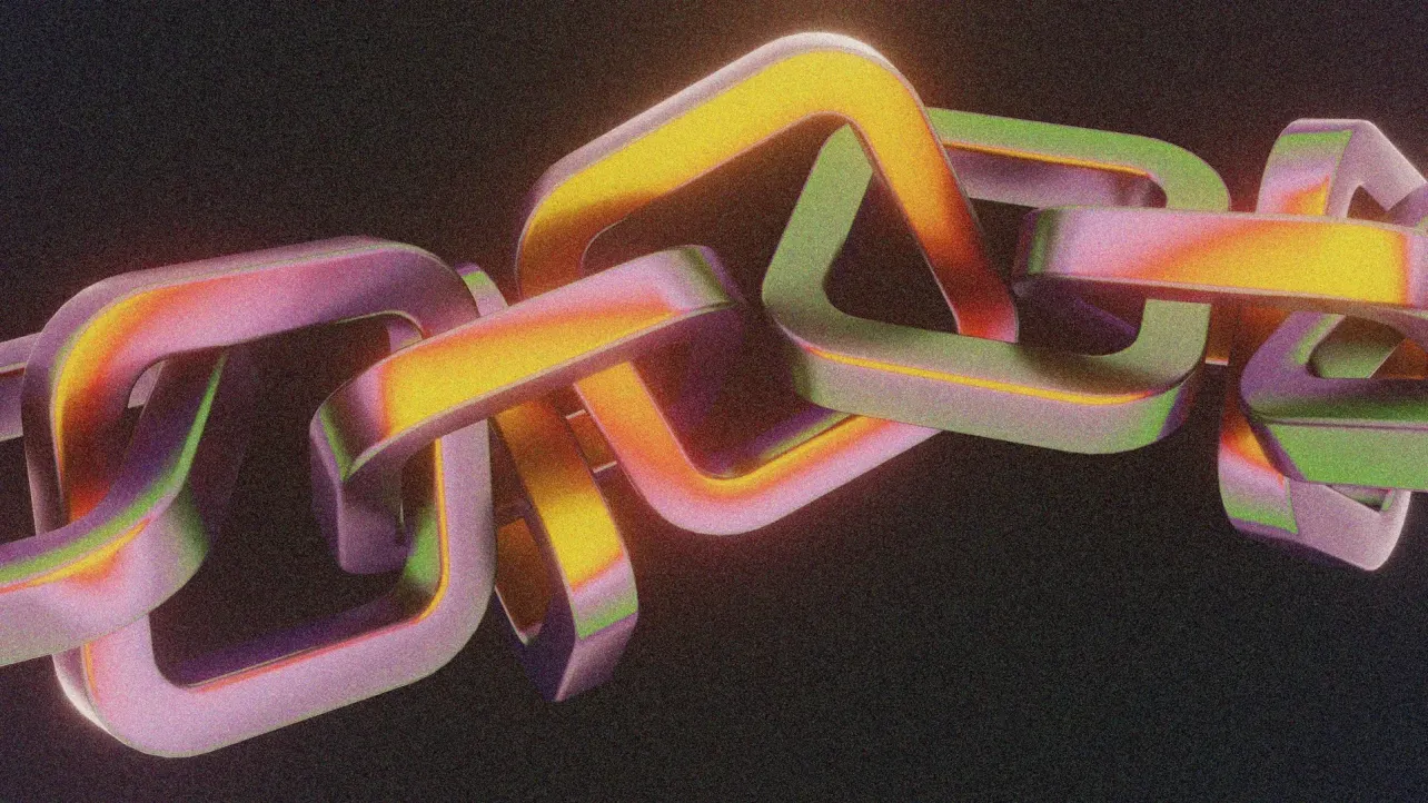 Abstract neon chain links against a dark background representing interconnected recruitment metrics driven by employer branding.