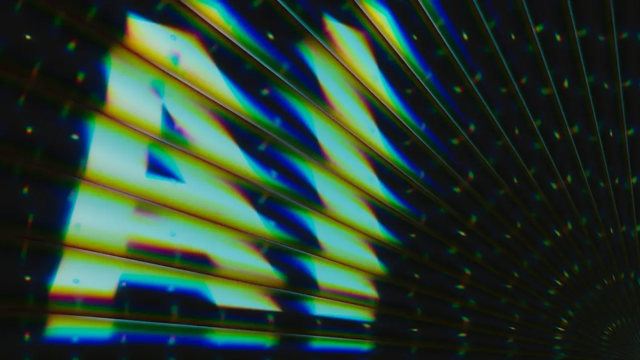 Glowing letters A and I on a louvered display with chromatic distortion, illustrating AI in hiring in 2026.