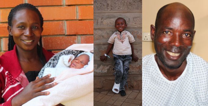 Meet Venensia, Maxwell, and Gift sharing a smile of relief after a successful surgery with the support of the Watsi Community.