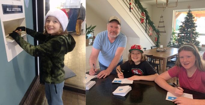 Joshua, Renee, Fischer (Age 9), and Eleanor (age 12) share the gift of kindness with their friends and family during Christmas with Watsi Gift Cards!