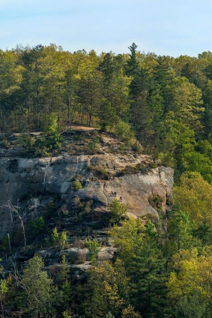 Hikers ascending the Indian Staircase in the Red River Gorge, Kentucky.