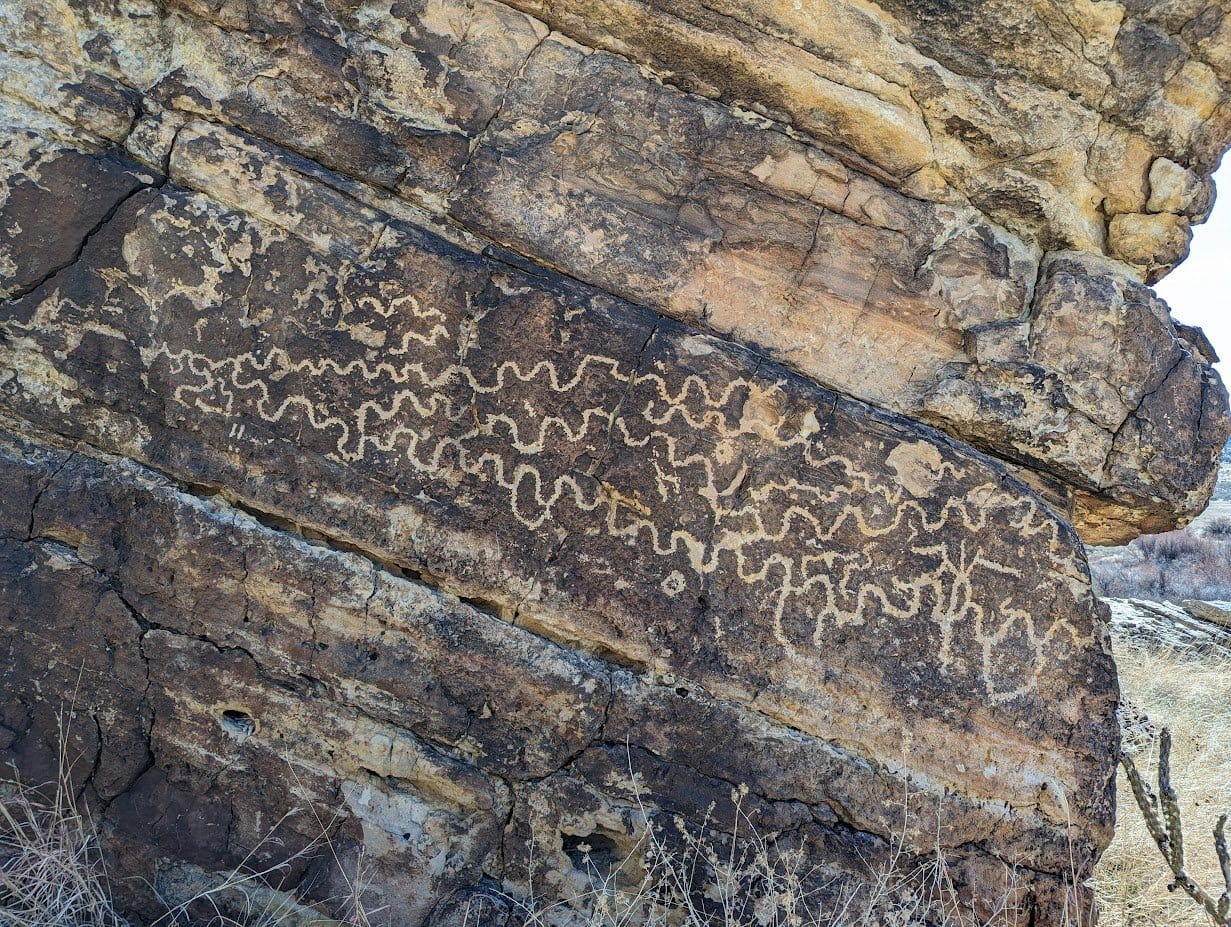 Some rock art along a large boulder in the Picketwire Canyon, Colorado.