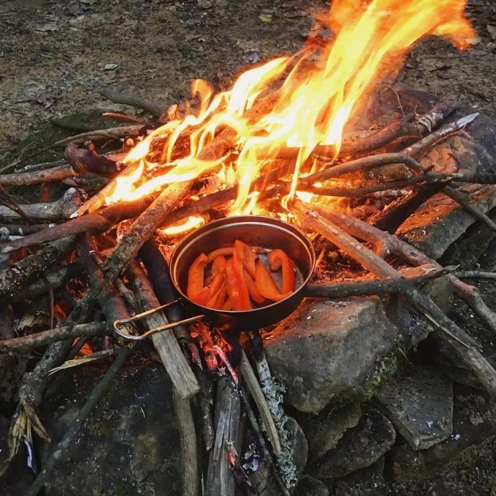 Roasting some red peppers over my campfire.
