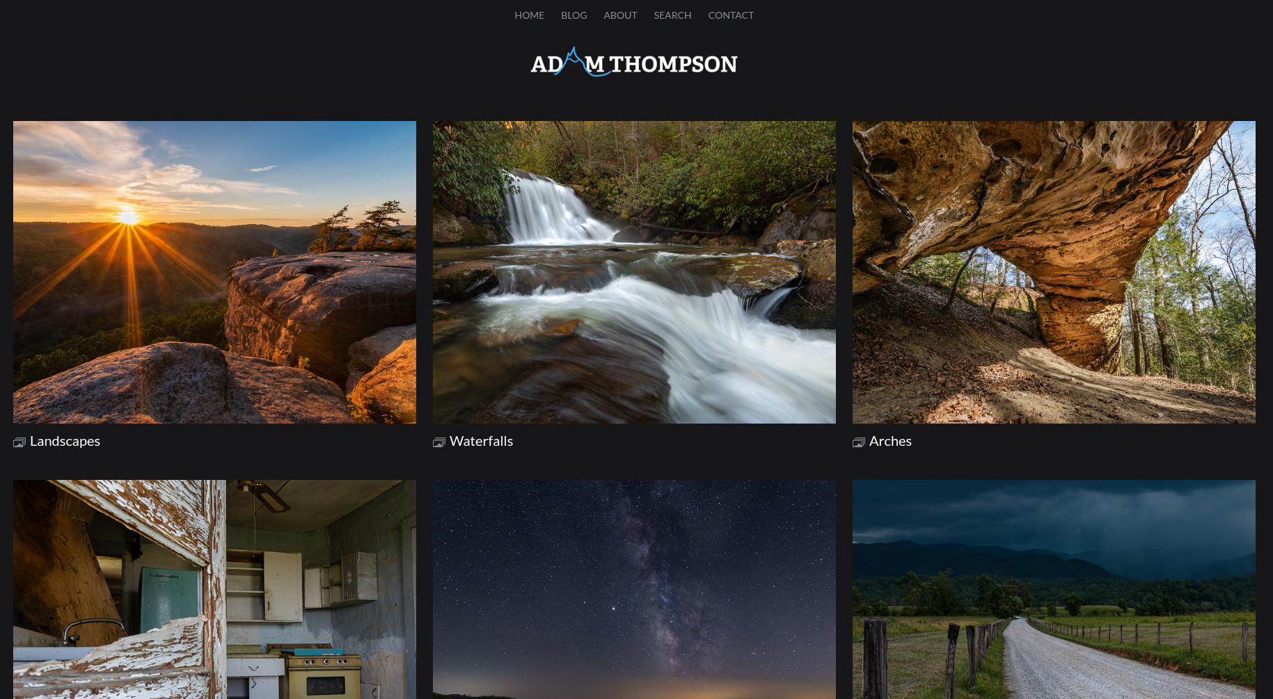 A screenshot of Adam Thompson's new photography portfolio.