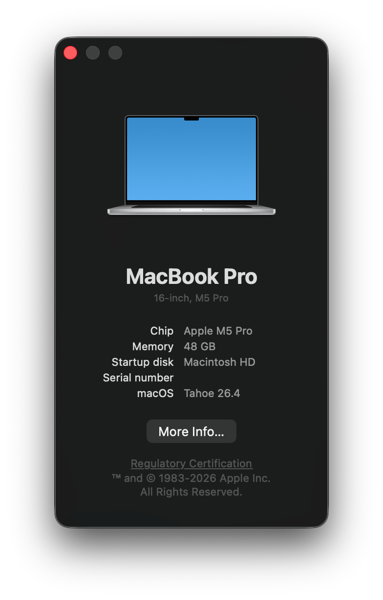 The MacBook Pro configuration I ended up going with.