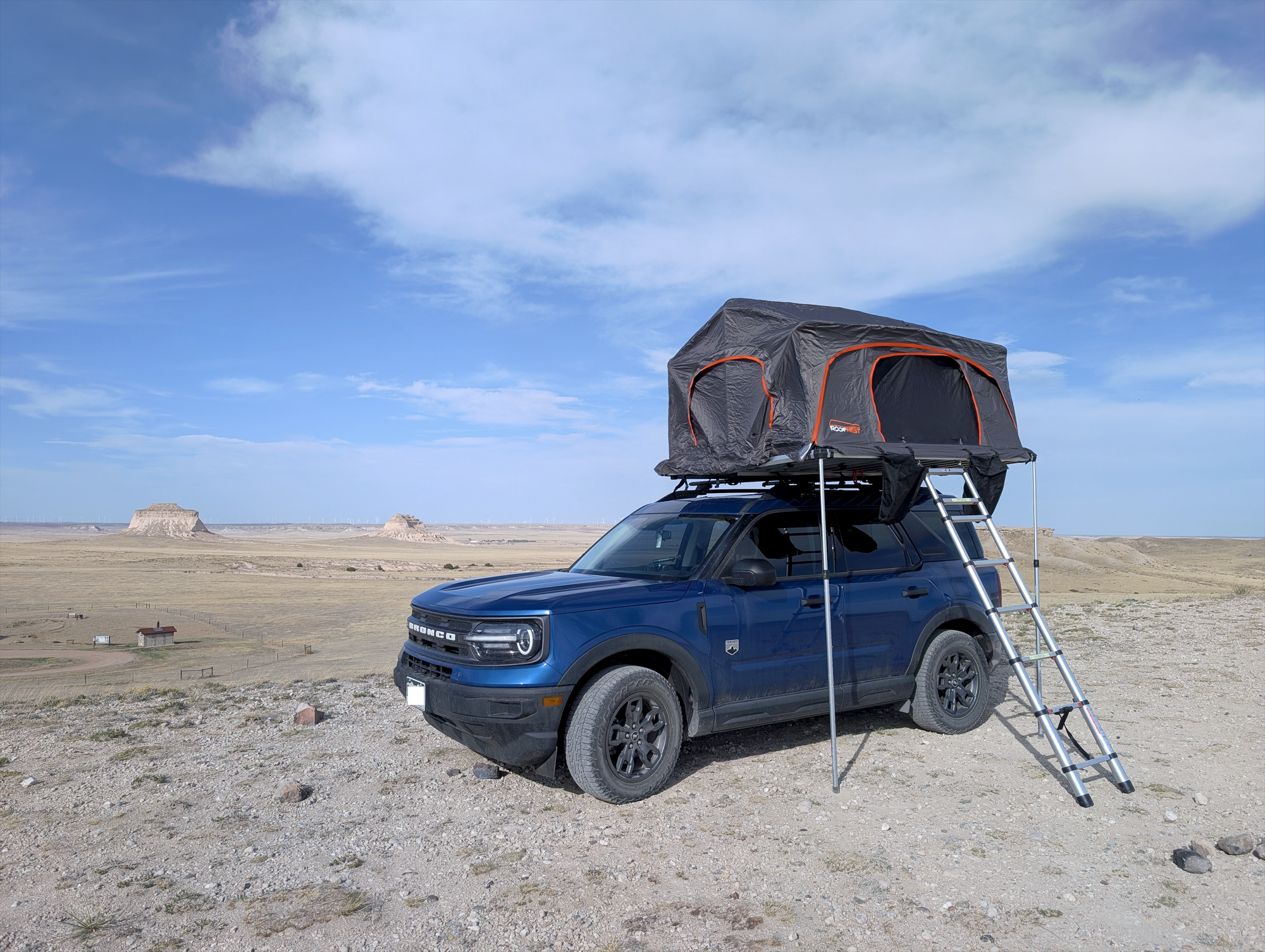 My rooftop tent set up on my Bronco Sport at the Pawnee Buttes.