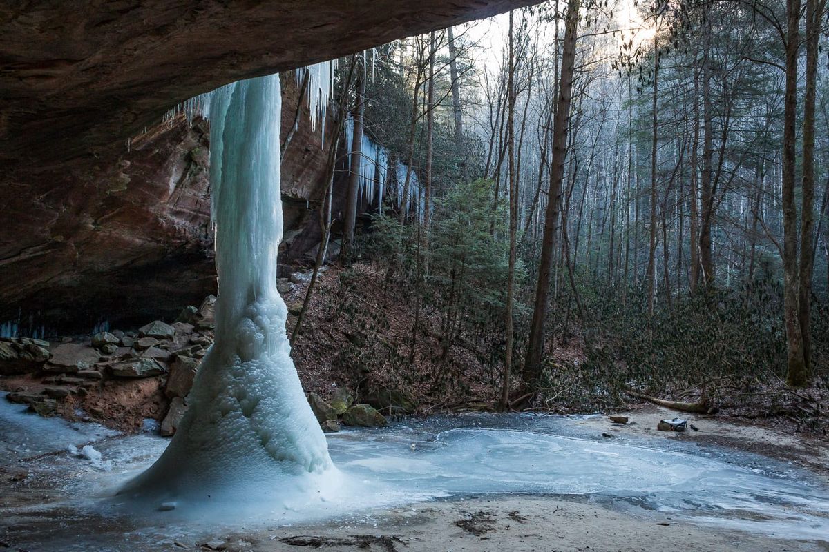 Hiking To A Completely Frozen Copperas Falls In Red River Gorge